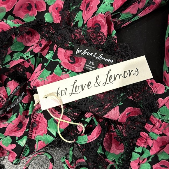 For Love and Lemons Brunello Asymmetrical Floral Black and Pink Dress - XS - Picture 6 of 6
